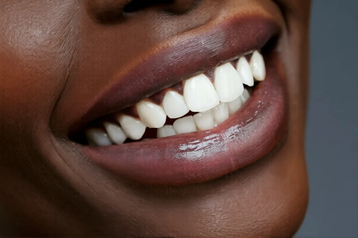 A confident, bright white smile after a professional teeth whitening session at Lumen in the South Bronx